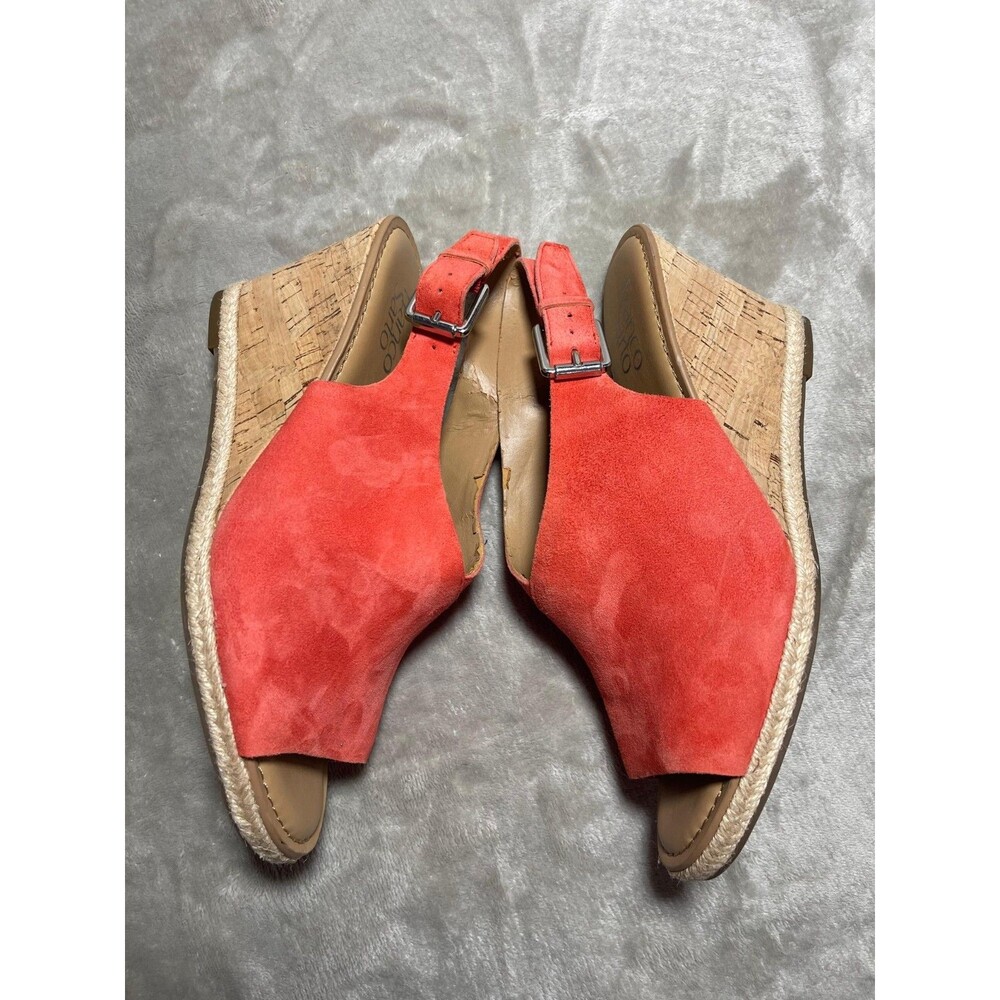 Franco Sarto Wedge Slingback Sandals Women's Size 9 Coral Suede Heels